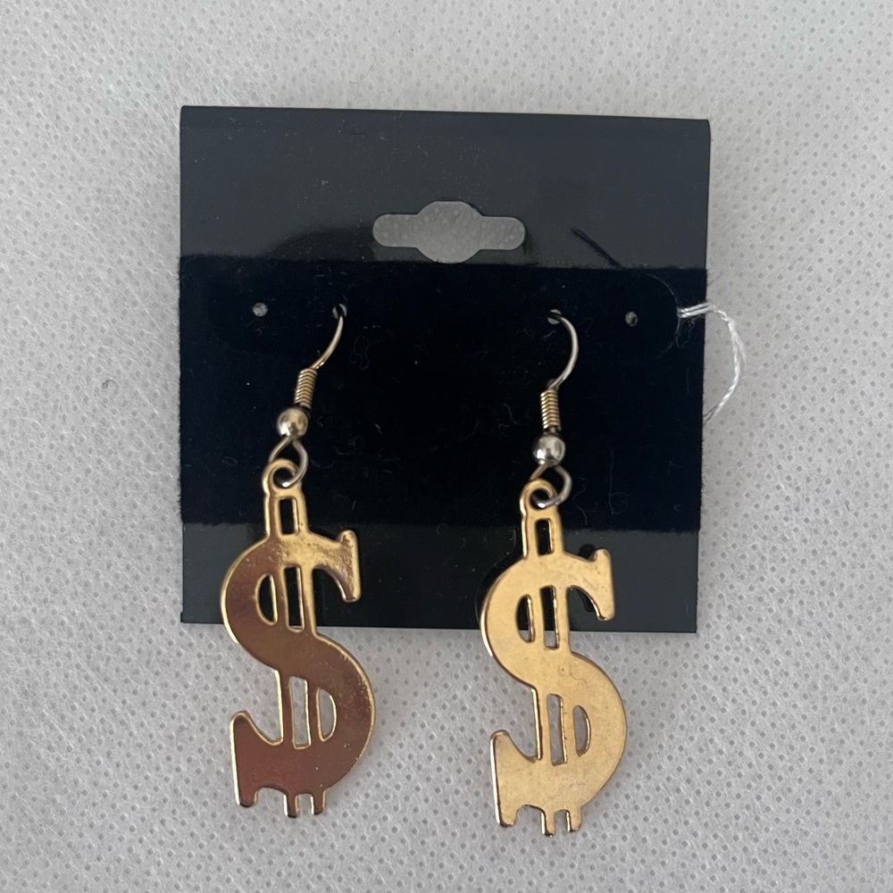 vintage $$ dollar sign dangle earrings gold
